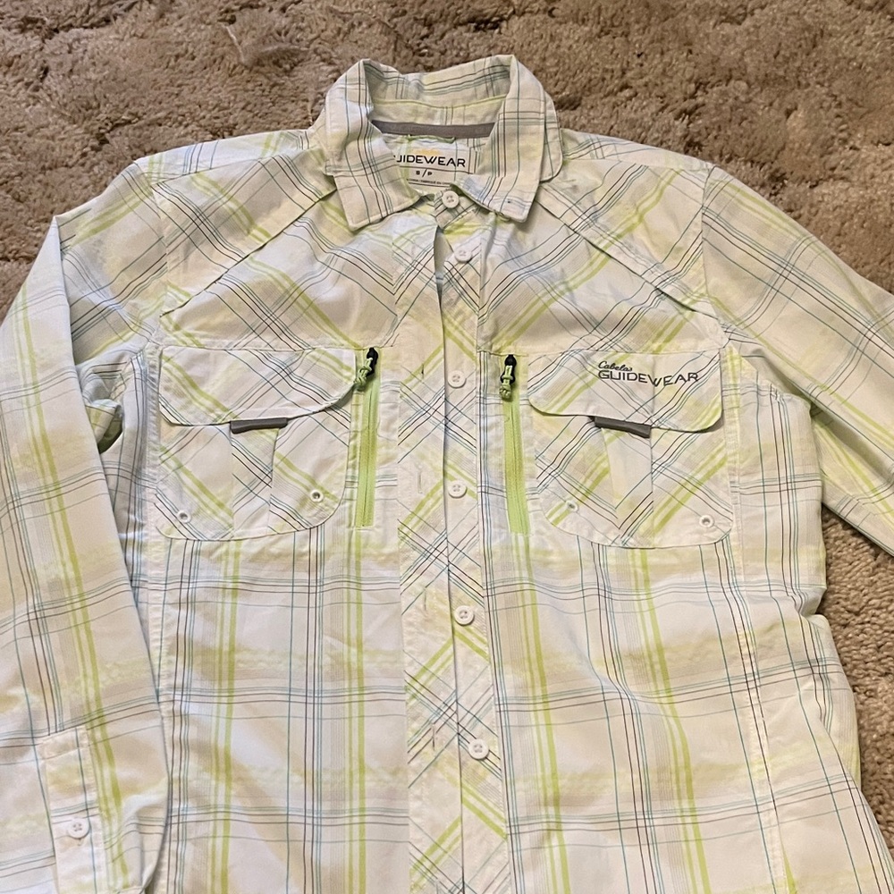 Guidewear Plaid UPF 50 Button-Up Shirt in White & Lime